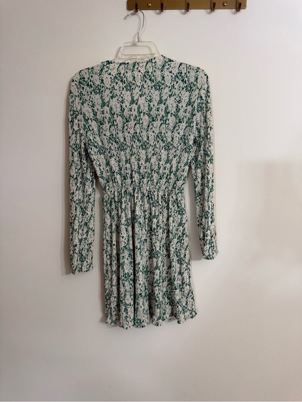 Mango MNG Mini Dress Womens Green Cream NWOT Flowy Floral Long Sleeve 6 - Picture 8 of 9